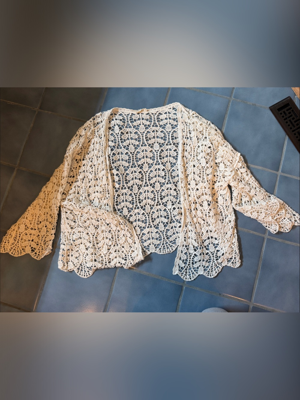 ADORA Cream Crochet Open-Front Sweater
